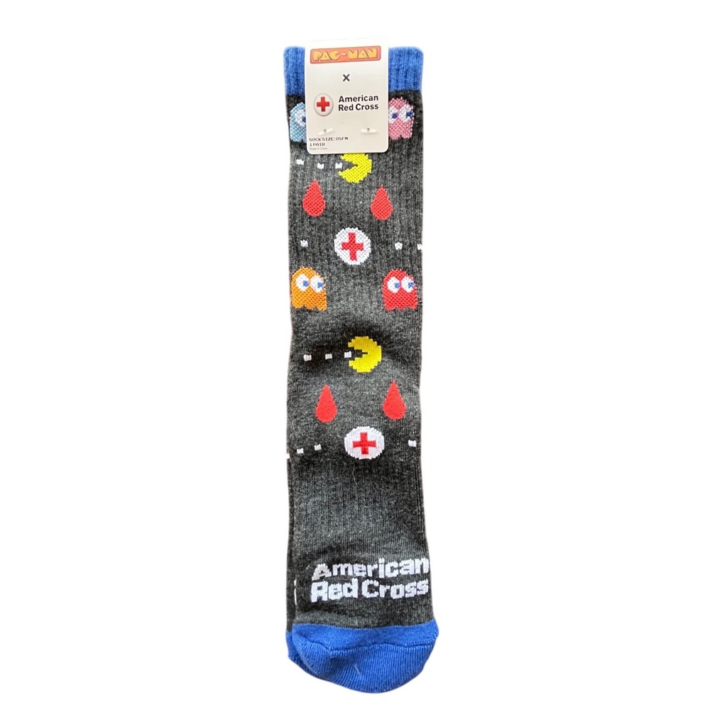Pac-Man x American‎ Red Cross Crew Socks Gray Blue OSFM New Promotional Gaming